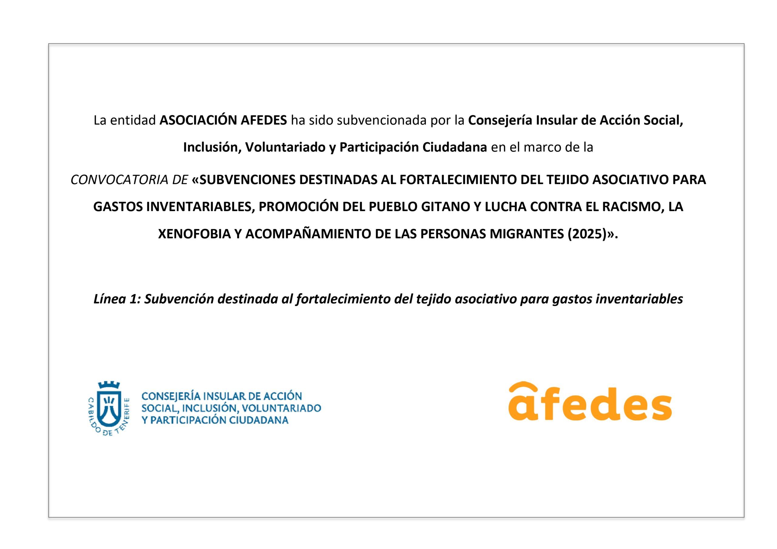 Subvención destinada al fortalecimiento del tejido asociativo para gastos inventariables (2025)