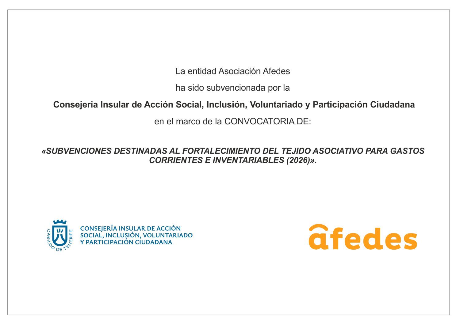 Subvenciones destinadas al fortalecimiento del tejido asociativo para gastos corrientes e inventariables (2026)